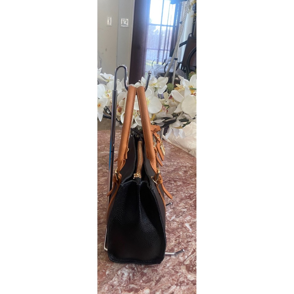 VALENTINA RIMINI Women's Black Pebble Tan Leather Handbag Made in Italy, $365 - Picture 5 of 10
